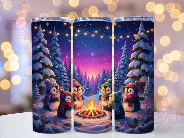 Cozy Winter Campfire Penguin Tumbler, Campfire Holiday Design, Fireside Penguin Art, Cozy Winter Graphic, Flurries Snow Pattern, 20oz Tumbler, Sublimation Design Sublimation SvggirlplusArt 