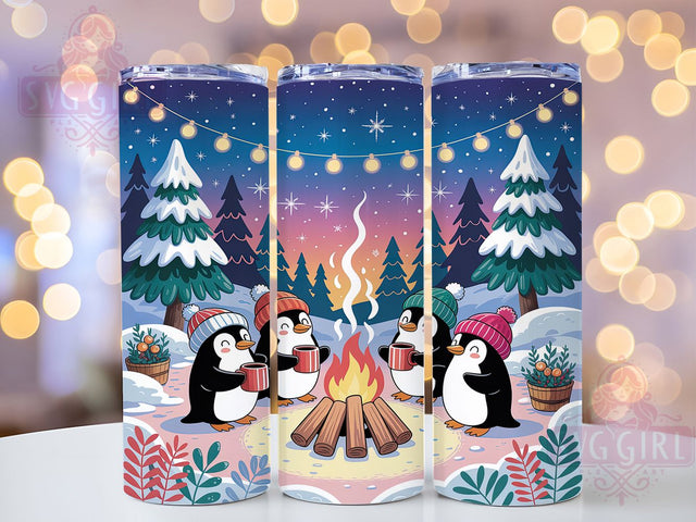 Cozy Winter Campfire Penguin Tumbler, Campfire Holiday Design, Fireside Penguin Art, Cozy Winter Graphic, Flurries Snow Pattern, 20oz Tumbler, Sublimation Design Sublimation SvggirlplusArt 