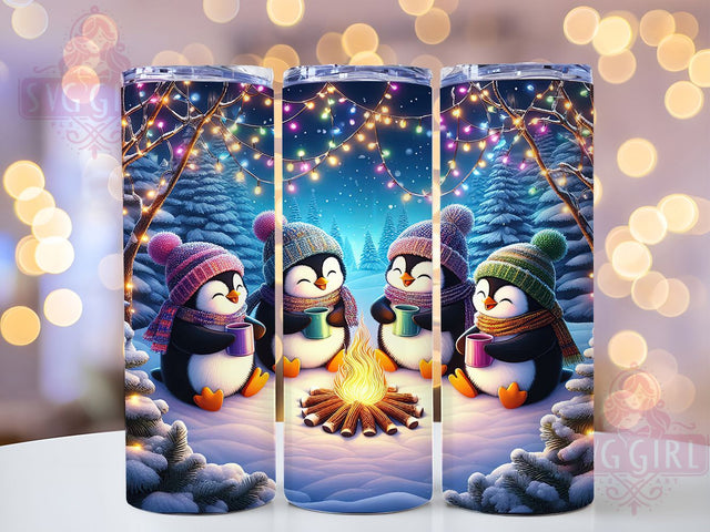 Cozy Winter Campfire Penguin Tumbler, Campfire Holiday Design, Fireside Penguin Art, Cozy Winter Graphic, Flurries Snow Pattern, 20oz Tumbler, Sublimation Design Sublimation SvggirlplusArt 