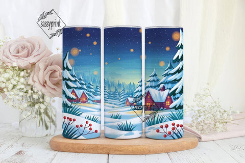 Cozy Winter Forest Night Tumbler Wrap Sublimation sassyprint 