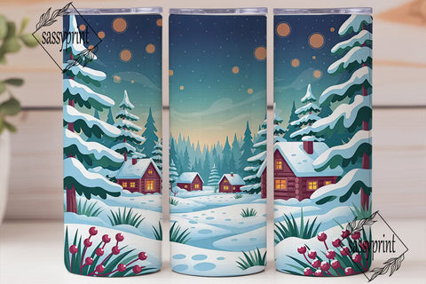 Cozy Winter Forest Night Tumbler Wrap Sublimation sassyprint 