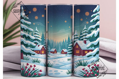 Cozy Winter Forest Night Tumbler Wrap Sublimation sassyprint 