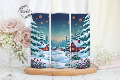 Cozy Winter Forest Night Tumbler Wrap Sublimation sassyprint 
