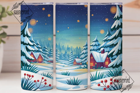 Cozy Winter Forest Night Tumbler Wrap Sublimation sassyprint 