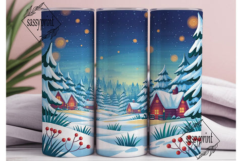 Cozy Winter Forest Night Tumbler Wrap Sublimation sassyprint 