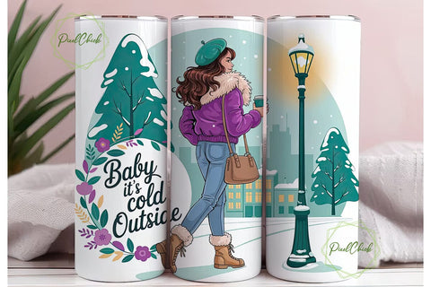 Cozy Winter Girl 20oz Tumbler Wrap Sublimation PixelChick 