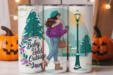 Cozy Winter Girl 20oz Tumbler Wrap Sublimation PixelChick 