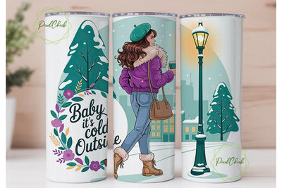 Cozy Winter Girl 20oz Tumbler Wrap Sublimation PixelChick 