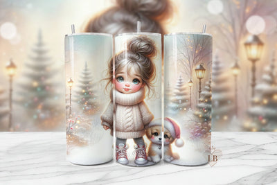Cozy Winter Girl & Puppy Christmas Tumbler Sublimation Design Sublimation BijouBay 