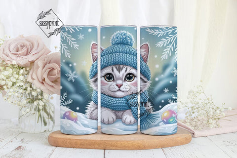 Cozy Winter Kitty Tumbler Wrap PNG Sublimation sassyprint 