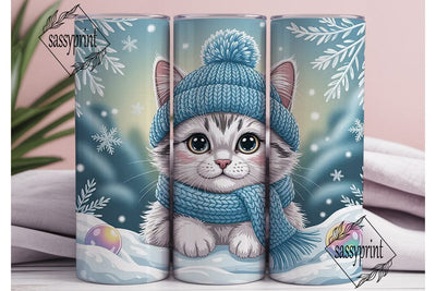 Cozy Winter Kitty Tumbler Wrap PNG Sublimation sassyprint 