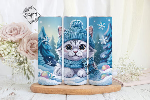 Cozy Winter Kitty Tumbler Wrap PNG Sublimation sassyprint 