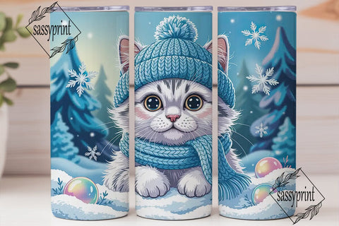 Cozy Winter Kitty Tumbler Wrap PNG Sublimation sassyprint 
