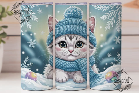 Cozy Winter Kitty Tumbler Wrap PNG Sublimation sassyprint 