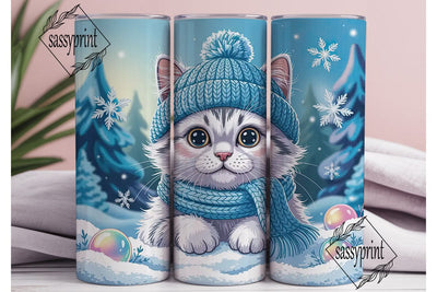 Cozy Winter Kitty Tumbler Wrap PNG Sublimation sassyprint 