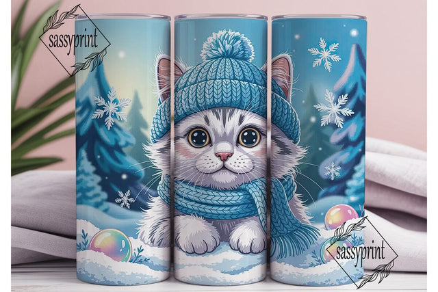 Cozy Winter Kitty Tumbler Wrap PNG Sublimation sassyprint 