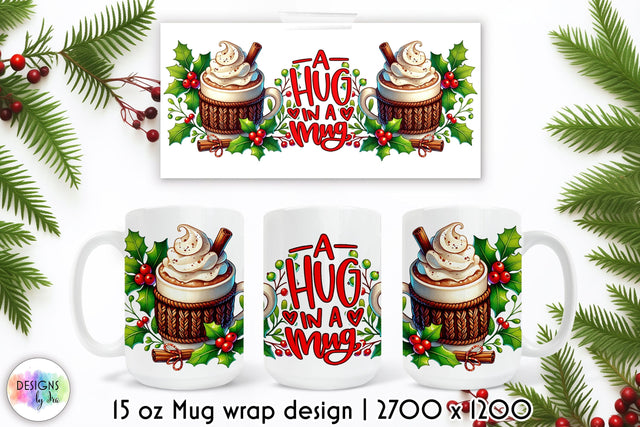 Cozy Winter Mug Wrap Design, Hot Cocoa Sublimation, Hug in a Mug Sublimation Designs by Ira 