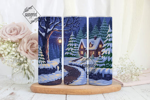 Cozy Winter Night Cottage Tumbler Wrap Sublimation sassyprint 