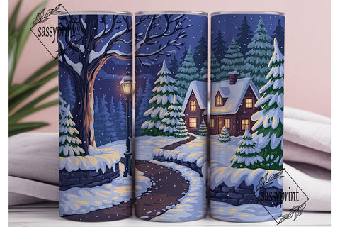 Cozy Winter Night Cottage Tumbler Wrap Sublimation sassyprint 