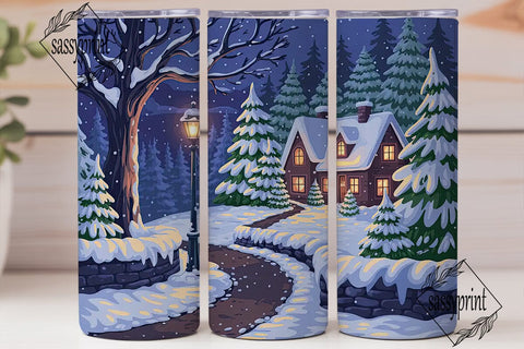 Cozy Winter Night Cottage Tumbler Wrap Sublimation sassyprint 