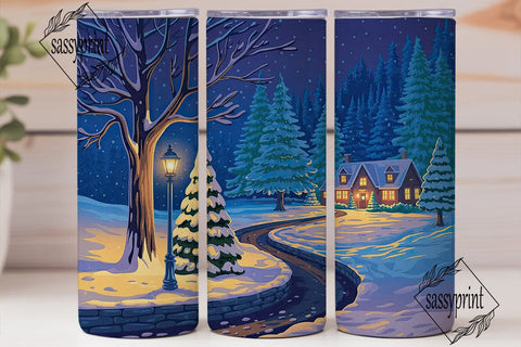 Cozy Winter Night Cottage Tumbler Wrap Sublimation sassyprint 