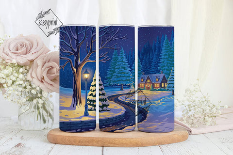 Cozy Winter Night Cottage Tumbler Wrap Sublimation sassyprint 
