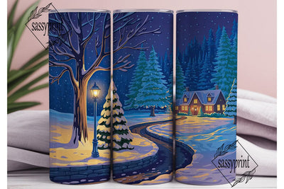 Cozy Winter Night Cottage Tumbler Wrap Sublimation sassyprint 
