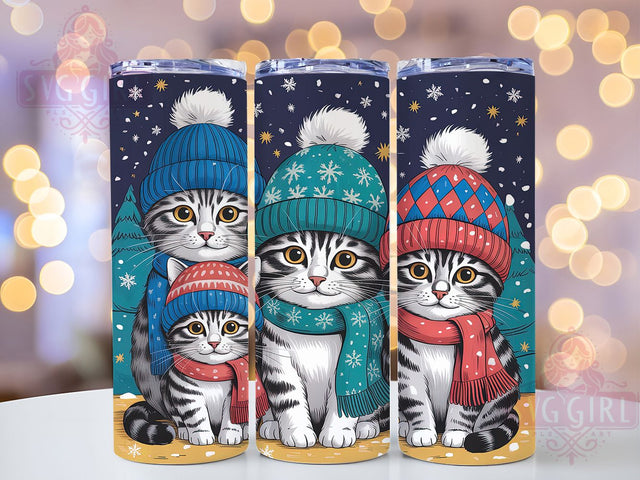 Cozy Winter Snowy Cat Tumbler Wrap, Cats In Snow Design, Seasonal Cat Wrap, Cozy Winter Cats, Holiday Feline Sublimation, 20oz Tumbler Template, Snowy Cat Pattern Sublimation SvggirlplusArt 