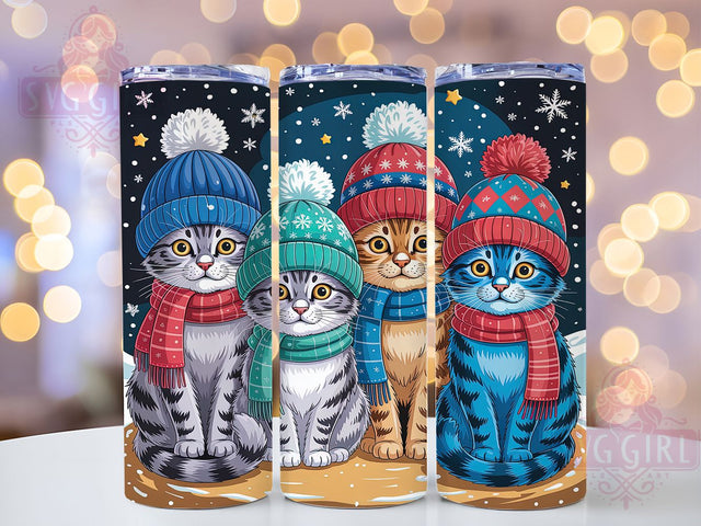 Cozy Winter Snowy Cat Tumbler Wrap, Cats In Snow Design, Seasonal Cat Wrap, Cozy Winter Cats, Holiday Feline Sublimation, 20oz Tumbler Template, Snowy Cat Pattern Sublimation SvggirlplusArt 