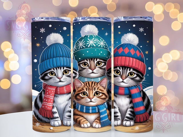Cozy Winter Snowy Cat Tumbler Wrap, Cats In Snow Design, Seasonal Cat Wrap, Cozy Winter Cats, Holiday Feline Sublimation, 20oz Tumbler Template, Snowy Cat Pattern Sublimation SvggirlplusArt 