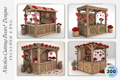 Cozy Wooden Display with Romantic Hearts Red Rose Accents and Cutting Board Sublimation Regulrcrative 