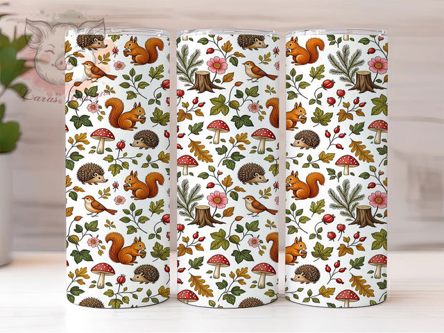 Cozy Woodland Animals 20oz Tumbler, Woodland Animals Motif, Cozy Art Design, Autumn Theme, Rustic Accent, Whimsical Charm, Sublimation Wrap, 20oz Tumbler Sublimation Lara' s Designs 