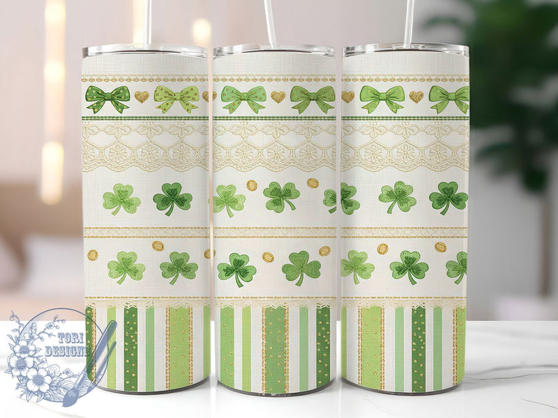 Cozy Yarn Clover Bow Tumbler, Faux Yarn Texture, Clover Bow Accent, Seamless Pattern, Festive Irish Style, Lucky Shamrock Design, Cozy Rustic Charm, 20Oz Tumbler, Sublimation Wrap Sublimation ToriDesigns 
