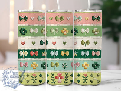Cozy Yarn Clover Bow Tumbler, Faux Yarn Texture, Clover Bow Accent, Seamless Pattern, Festive Irish Style, Lucky Shamrock Design, Cozy Rustic Charm, 20Oz Tumbler, Sublimation Wrap Sublimation ToriDesigns 