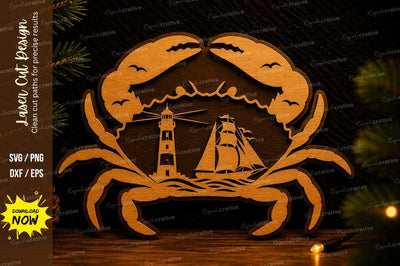 Crab Beach Scene Laser Cut SVG Design SVG Regulrcrative 