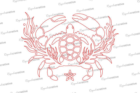 Crab Laser Cut Design – Marine Animal Outline with Turtle Shell & Starfish Sublimation Artwork SVG Regulrcrative 