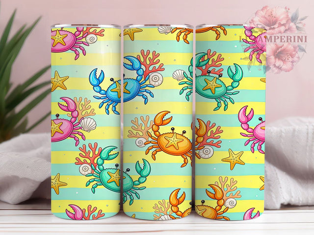 Crab & Starfish Glow 20oz Tumbler, Crab Motif, Starfish Theme, Glow Effect, Ocean Charm, Beach Vibes, Skinny Tumbler, Sublimation PNG Sublimation Li Zamperini 