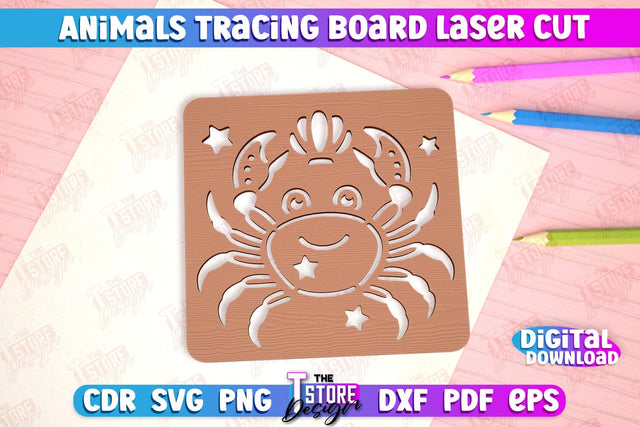 Crab Tracing Board | Stencil with Animals | Drawing Template | CNC File SVG The T Store Design 