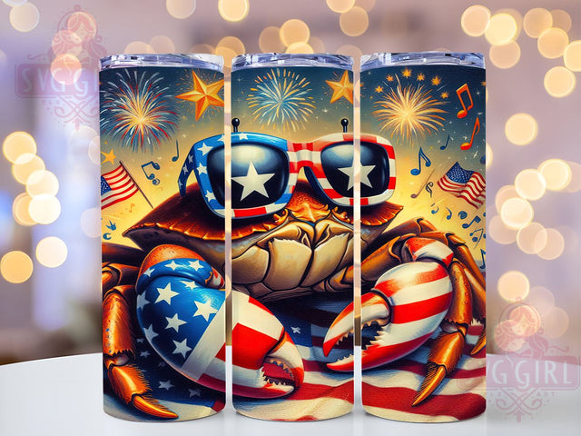 Crab Tumbler Wrap, Patriotic Tumbler, 4th of July Tumbler, 20oz Tumbler, PNG Sublimation Design, Independence Day Drinkware, Red White Blue Tumbler, Summer Holiday Gift Sublimation SvggirlplusArt 