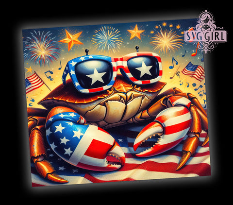 Crab Tumbler Wrap, Patriotic Tumbler, 4th of July Tumbler, 20oz Tumbler, PNG Sublimation Design, Independence Day Drinkware, Red White Blue Tumbler, Summer Holiday Gift Sublimation SvggirlplusArt 