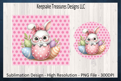 Cracked Bunny Easter Egg 20oz Straight Tumbler Wrap, Bunny Car Coaster, Sublimation PNG, Spring Car Coaster Template, Digital Download, PNG Sublimation Keepsake Treasures Designs LLC. 