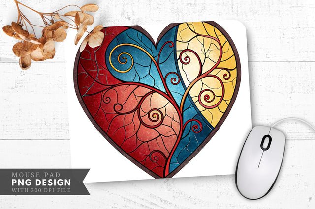 Cracked Elegance Stained Glass Heart Mouse Pad PNG Design Sublimation Regulrcrative 