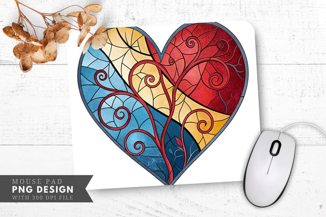 Cracked Elegance Stained Glass Heart Mouse Pad PNG Design Sublimation Regulrcrative 