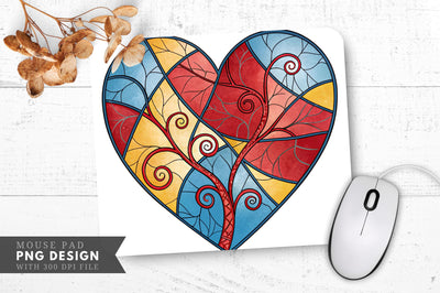 Cracked Elegance Stained Glass Heart Mouse Pad PNG Design Sublimation Regulrcrative 