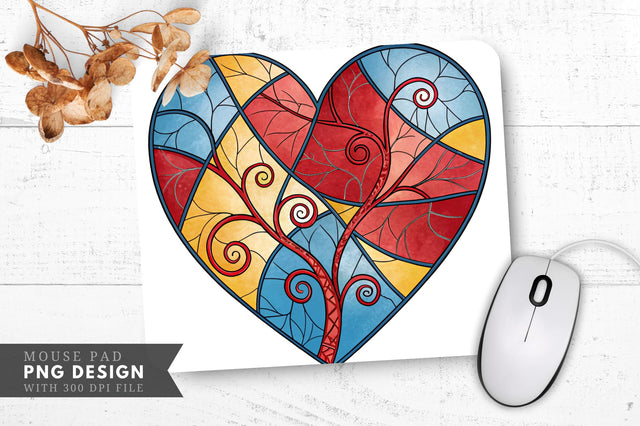 Cracked Elegance Stained Glass Heart Mouse Pad PNG Design Sublimation Regulrcrative 