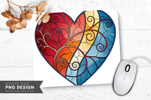 Cracked Elegance Stained Glass Heart Mouse Pad PNG Design Sublimation Regulrcrative 