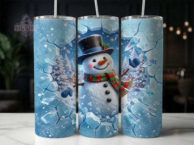 Cracked Ice Snowman 20oz Tumbler, Cracked Ice Snowman, Snowman Tumbler, Ice Snowman PNG, Cracked Ice PNG, Snowman Wrap PNG, Winter Snowman PNG, 20oz Tumbler Wrap Sublimation SvggirlplusArt 
