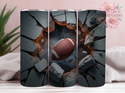 Cracked Wall 3D Football Tumbler Wrap, Breaking Wall Tumbler, American Football PNG, Sports Tumbler For Men, 20oz Skinny Tumbler, Cracked Wall Sublimation, Football Fan Gift Sublimation Li Zamperini 