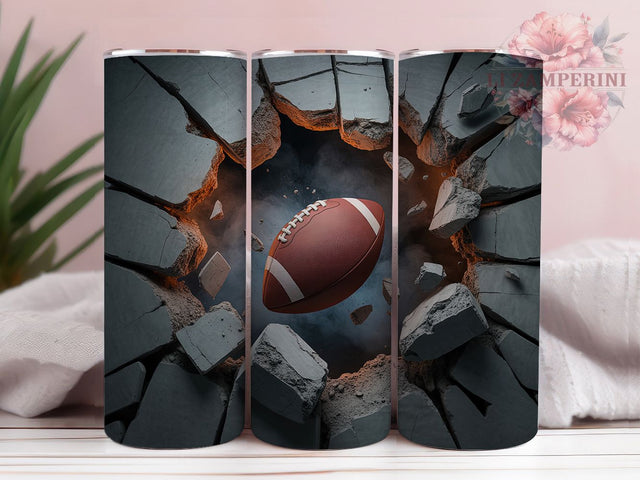 Cracked Wall 3D Football Tumbler Wrap, Breaking Wall Tumbler, American Football PNG, Sports Tumbler For Men, 20oz Skinny Tumbler, Cracked Wall Sublimation, Football Fan Gift Sublimation Li Zamperini 