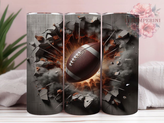 Cracked Wall 3D Football Tumbler Wrap, Breaking Wall Tumbler, American Football PNG, Sports Tumbler For Men, 20oz Skinny Tumbler, Cracked Wall Sublimation, Football Fan Gift Sublimation Li Zamperini 
